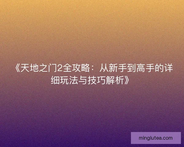 《天地之门2全攻略：从新手到高手的详细玩法与技巧解析》