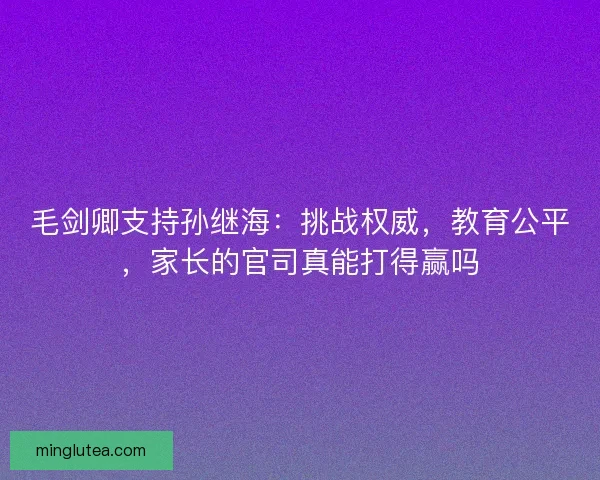毛剑卿支持孙继海：挑战权威，教育公平，家长的官司真能打得赢吗
