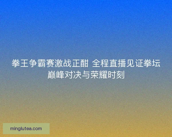 拳王争霸赛激战正酣 全程直播见证拳坛巅峰对决与荣耀时刻